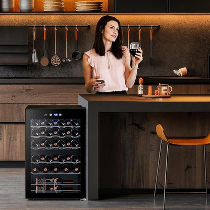 Electactic 37-Bottle Freestanding Wine Cooler Refrigerator, 4.5 Cu. Ft