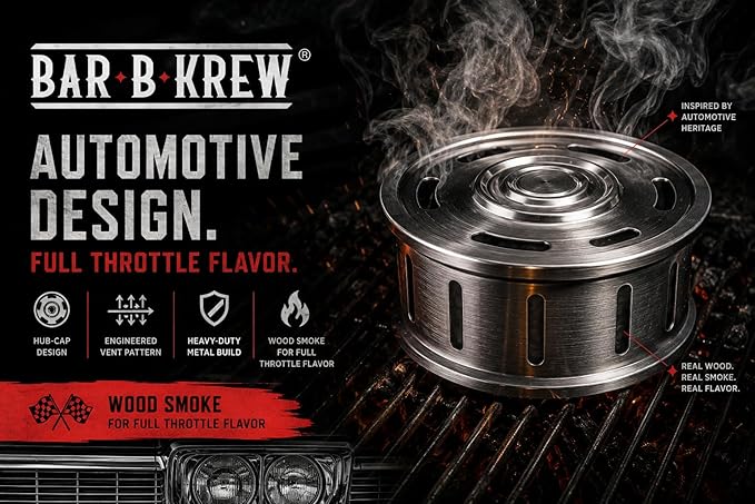 Bar B Krew Hubcap Smoker Box For Gas Grills, 5" x 2" Stainless Steel Wood Chip Smoker