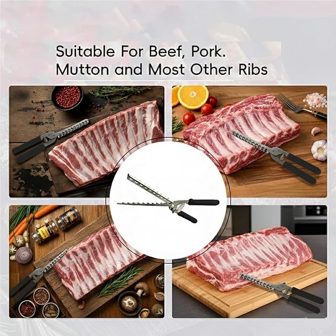 Rib Membrane Removal Tool, High Duty Premium Stainless Steel, for BBQ Grilling and Cooking ，Membrane Remover for Ribs，Easy Insert Pointed Tip, Ergonomic Non-Slip Silicone Handle