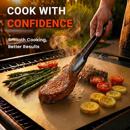 Grill Mats Roll with Cutter, Grill Mats for Outdoor Grill 15.75 x 100 Inch | Reusable Nonstick Mat for Gas Grills, Oven Liners, Outdoor BBQ, Baking Mats, and Easy Cleanup, Copper