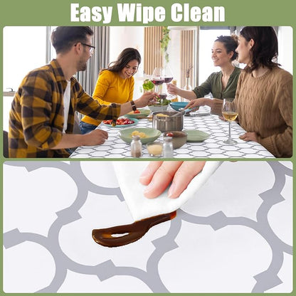 Smiry Picnic Fitted Table Cover, Square Flannel Backed Vinyl Tablecloth | Waterproof Elastic Stretch Table Cloth, Wipeable Plastic Tablecloth for Camping, Indoor & Outdoor (White, 42" x 42")