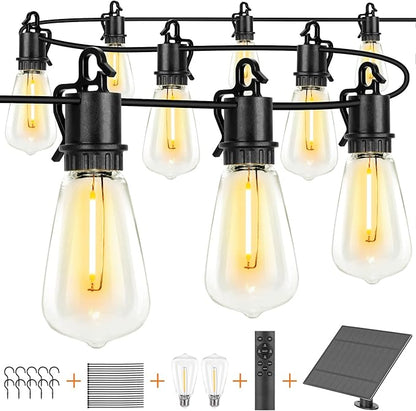 100FT Solar String Lights ourdoor Waterproof,Patio Lights Solar Powered with Remote,ST38 32 Vintage Edison Bulbs,Solar lights Outdoor Waterproof, Outside powered Hanging Lights for patio furniture set