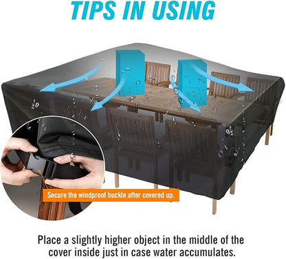 Velway Patio Furniture Cover Outdoor, Waterproof Rectangular Patio Table Chair Sofa Set Cover, 95”Lx64”Wx40”H, All Weather Oxford Tear-Resistant Material with Zipper Carrying Bag Windproof Buckles
