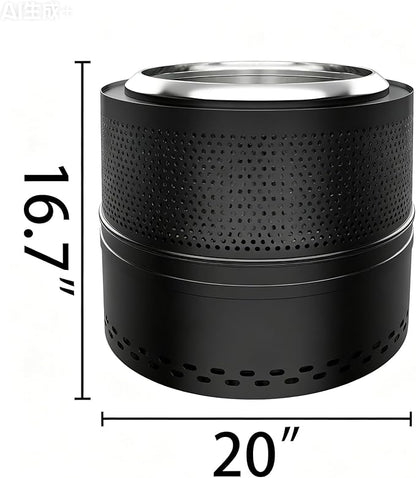 Outdoor Smokeless Fire Pit, 20'' Portable FirePits for Camping, Smokeless FirePit for Outside with Carry Bag, Wood Burning Stove, Stainless Steel，Black