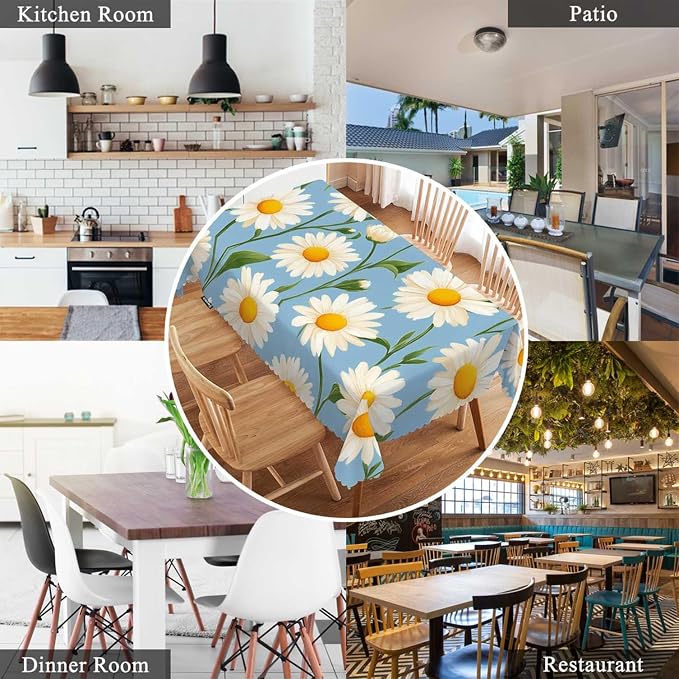 Swono Tablecloth 52"X70" Daisy, Blossom Floral White Daisy Rectangle Table Cover Anti-Oil Tablecloth for Dining Tables, Parties, Picnic, Wedding and Banquet Decoration
