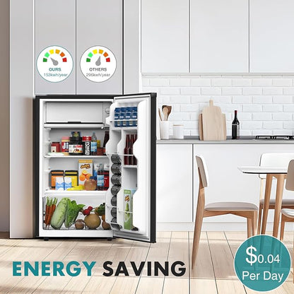 OLIXIS 3.2 Cu.Ft Mini Fridge with Freezer, Single Door Compact Refrigerator | Adjustable Thermostat, 5-Level Thermostat, for Bedroom Office Dorm, LED Interior Light, Black