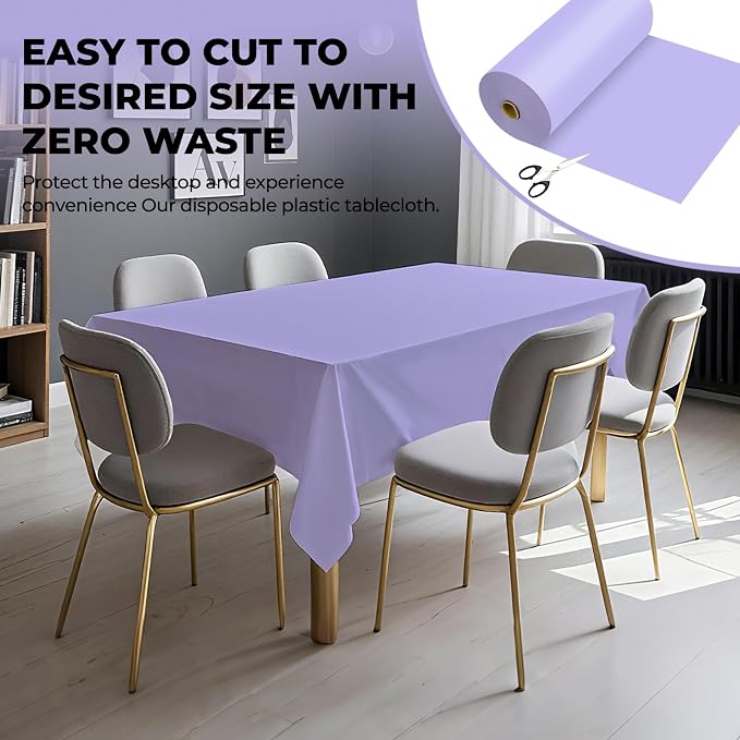 54 Inch X 300 Feet Plastic Table Cover Roll Premium Disposable Plastic Tablecloth for All Type/Shape Tables | Picnic, Party, Banquet, Birthdays, Weddings (Light Purple, 54 Inch X 300 Feet)