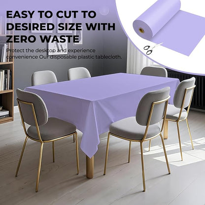 54 Inch X 300 Feet Plastic Table Cover Roll Premium Disposable Plastic Tablecloth for All Type/Shape Tables | Picnic, Party, Banquet, Birthdays, Weddings (Light Purple, 54 Inch X 300 Feet)