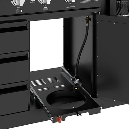 KoolMore Reserve Outdoor Kitchen Island with 6 Burner Grill and a Side Burner, Sink, Storage Cabinet, and Beverage Refrigerator, CSA Listed in Sleek Black