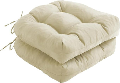 IPYNBAP Outdoor Chair Cushions Set of 2, Patio Chair Cushions with Ties, 19x19+5” Tufted Outdoor Seat Cushions, Waterproof Patio Furniture Cushions, Outdoor Dining Chair Pads, Beige