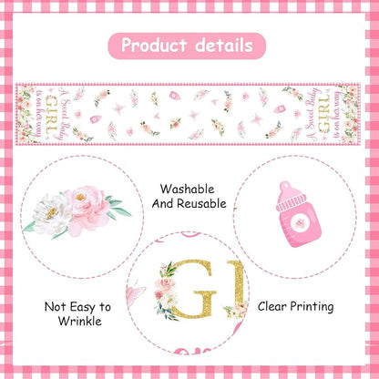 A Sweet Baby Girl is On Her Way Table Runner, Pink Linen Fabric Table Runner for Everyday Use 72 x 13 Inches, Washable Table Cover for Baby Shower Indoor Outdoor Kitchen Dining Table Decor