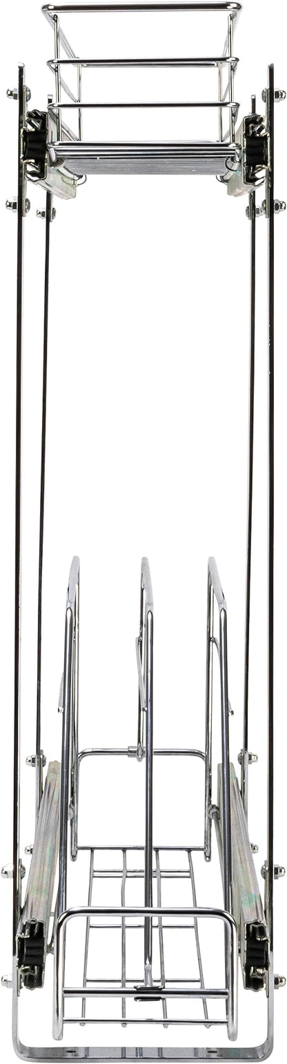 Household Essentials Glidez Multipurpose Chrome-Plated Steel Pull-Out/Slide-Out Storage Organizer for Cookware and Bakeware - 2-Tier Design - Fits Standard Size Cabinet or Shelf, Chrome