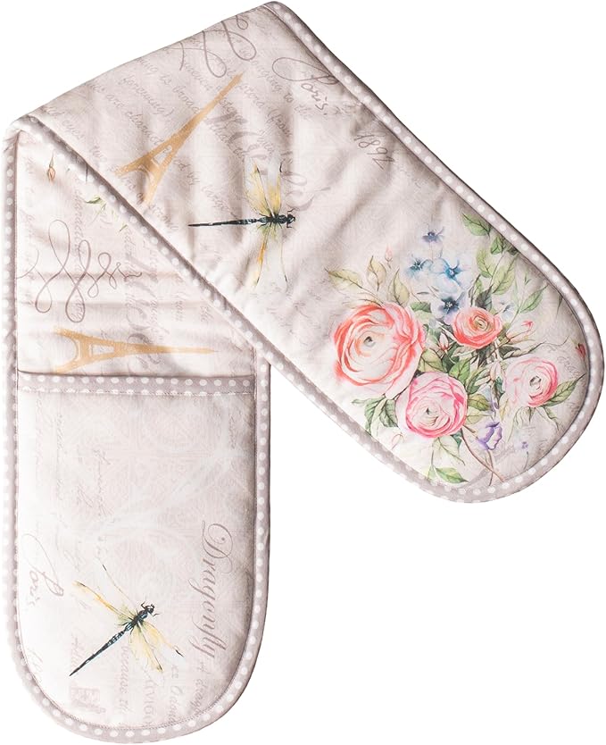 Maison d' Hermine Double Oven Mitts 100% Cotton 7"x35" Double Oven Mitt Heat Resistant BBQ Cooking Gloves with Loop Baking Grilling Kitchen Hotel Home Farmhouse Spring Summer (Champ De Mars)