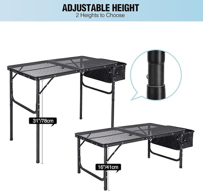 Portable Grill Table with Sink for Outside, Aluminum Frame Folding Grill Stand Table for Outdoor Camping Picnic BBQ, Lightweight Adjustable Height, 36 x 20 x 31 Inches, Black