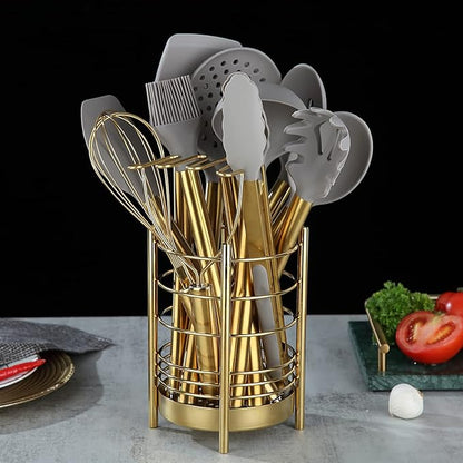 Gold Kitchen Utensils Set, Berglander 38 Pieces Non-stick Silicone Cooking Tools Spoon Spatula Set With Sturdy Stainless Steel Utensil Holder, Dishwasher Safe