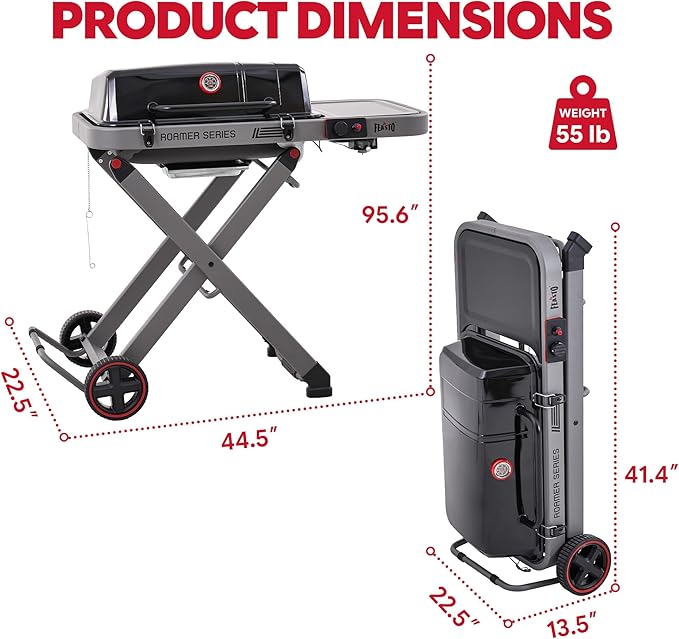 Feasto Propane Gas Grill with Foldable Cart & Heavy-Duty Build, All-Terrain Large Wheels for Easy Moving, BBQ Grill for Outdoor Cooking, Backyard, Camping & Tailgating
