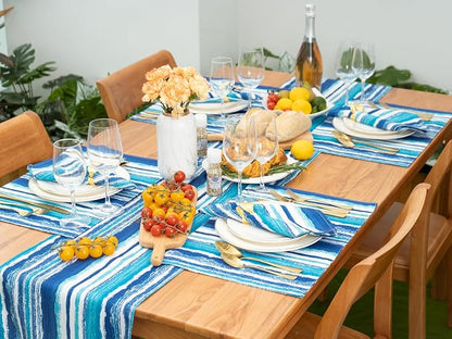 YiHomer Indoor Outdoor Tabletop for Spring Summer Decorations, Picnics and Dinner Parties - Stain and Water Resistant, Crayon Art (Ocean), Table Runner, 14 x 72