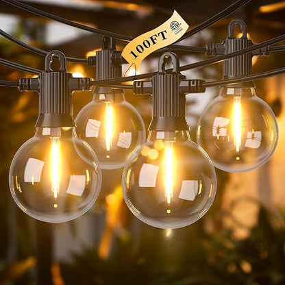 Kawaya G40 Outdoor String Lights 100FT IP65 Waterproof 2700K Patio Light | IP65 50+2 Shatterproof Edison Globe Blubs, 2700K Warm White for Garden Porch Fence Camping Party Backyard Deck Bistro Balcony