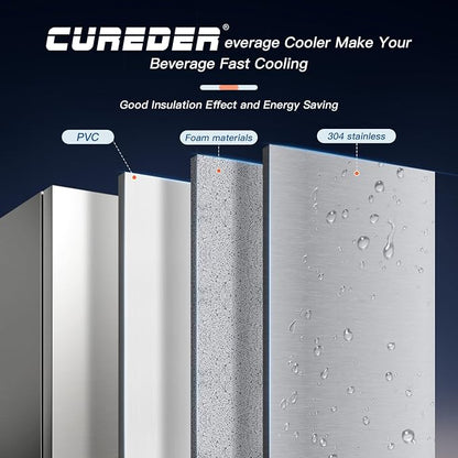 21 Inch Outdoor Refrigerator, Weather Proof Stainless Steel Beverage Beer Cooler Under Counter Fridge, Indoor/Outdoor Refrigerator with 3 Shelves for Patio Kitchen and Commercial Use