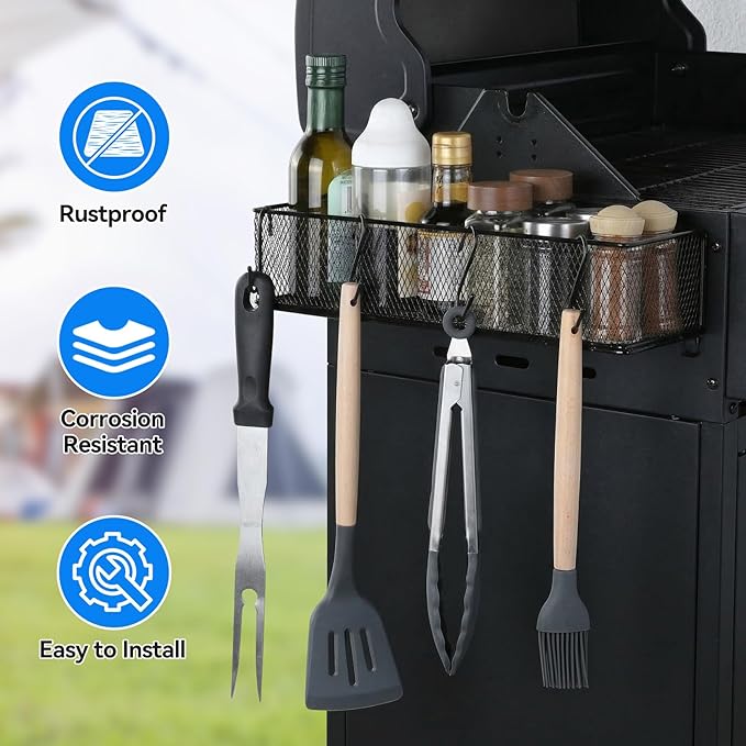 2 Pack Magnetic Storage Bins with Paper Towel Holder for Traeger Holder Accessories Outdoor Grill for Traeger Compatible with Ironwood 650/885, PRO 575/780/34/22, Pit boss, Z-Grills