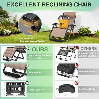 Suteck Oversized Zero Gravity Chair, 29" XL Reclining Lounge Chairs | With Removable Cushion&Headrest, Upgraded Lock and Footrest, Reclining Patio Recliner for Indoor Outdoor