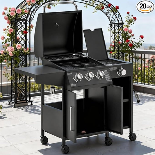 Portable Charcoal Grill with Wheels, Outdoor BBQ Grill & Smoker Combo, Large Camping Charcoal Grills for Backyard, Asador de Carbon con Ruedas, Parrilla de Carbon Portatil,A7