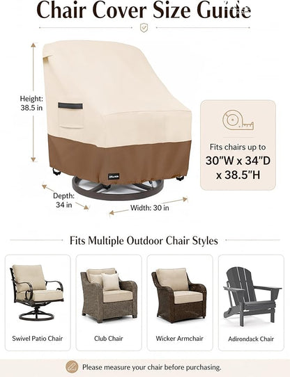 ANartcle Outdoor Swivel Lounge Chair Cover 2 Pack,600D Waterproof Heavy Duty Patio Chair Covers(30 W x 34 D x 38.5 H inches),Patio Swivel Chair Covers for Outdoor Furniture,Beige&brown.