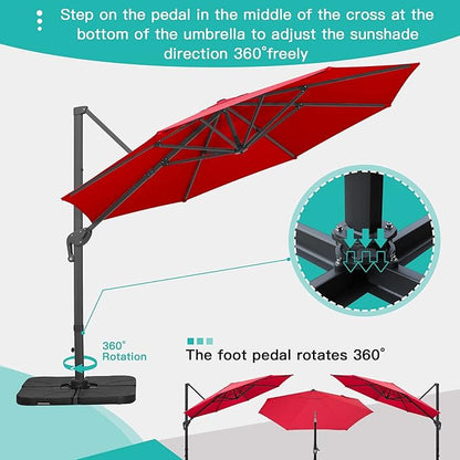 Sunnyglade 11Ft Cantilever Patio Umbrella Deluxe Offset Umbrella 360°Rotation & Integrated Tilting System Heavy Duty Patio Hanging Umbrella for Market Garden Deck Pool Backyard Patio (Red, 11 ft)