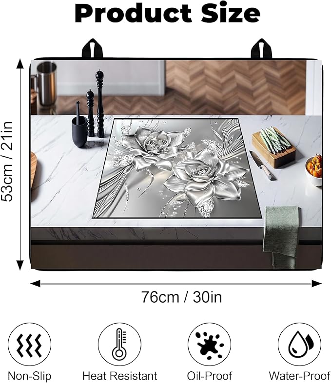 Silicone Glass Stove Top Cover- Mat for Electric Stove Protector with Anti-Slip Rubber Coating Scratch-Resistant XL Dish Drying Mats For Kitchen (Rose, 30"L x 21"W)