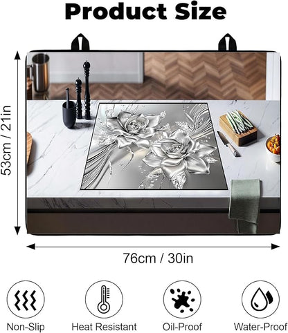 Silicone Glass Stove Top Cover- Mat for Electric Stove Protector with Anti-Slip Rubber Coating Scratch-Resistant XL Dish Drying Mats For Kitchen (Rose, 30"L x 21"W)