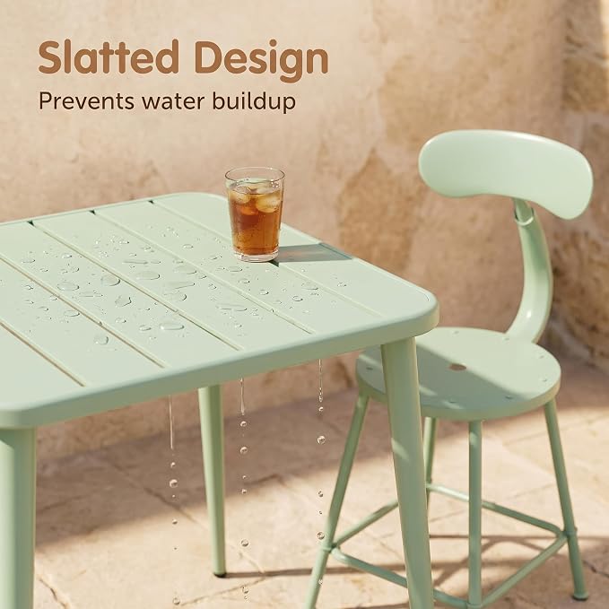 Modern Small Patio Table for Outdoor& Indoor Industrial Metal Bar Table Square Dinner Table for Small Space Working Study Desk 27.5 * 27.5 * 30inch(L*W*H)