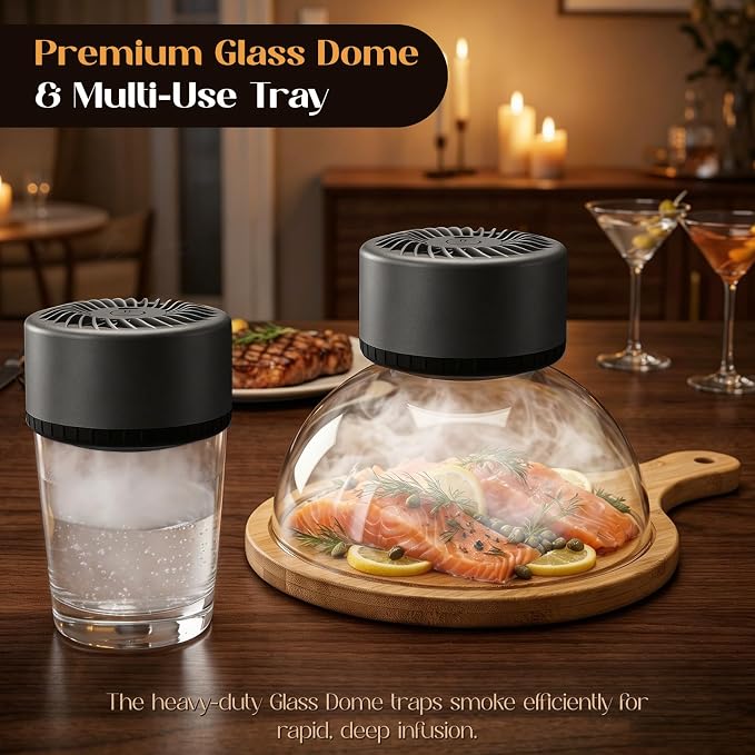 Umimile Electric Cocktail Smoker Kit, USB-C Rechargeable Torch-Free Whiskey Smoker for Cocktails and Food, Adjustable Smoke Control, Glass Cover, Wood Tray, 6 Wood Chips (5.91 inches)
