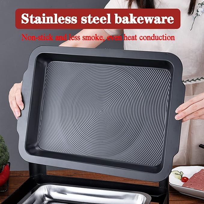Teppanyaki Grill and Portable Charcoal Alcohol Barbecues Grill Stainless Steel Griddle Pan, Camping BBQ Grilling and Grilled Fish Stove for Indoor Outdoor (45 * 34.5cm)