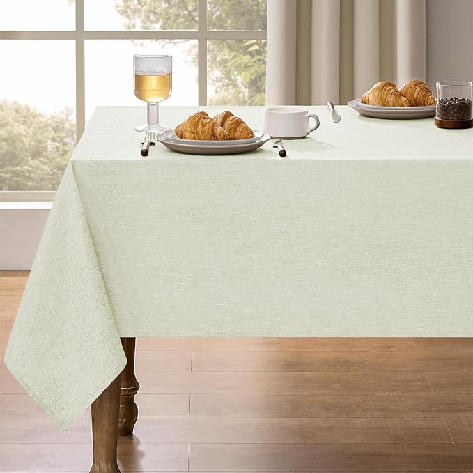Decorelia Waterproof Linen Table Cloth for 8ft Rectangle Table, Easy to Clean Wrinkle-Free Wipeable Outdoor Tablecloth for Wedding, Party and Camping(Oblong, 60 x 120 Inch (10-12 Seats), Light Grey)