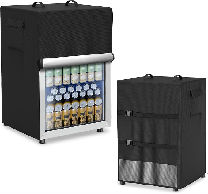 Refrigerator Cover Waterproof Dustproof Fridge Cover Outdoor Refrigerator Covers with Double Zipper and Large Mesh Vent Suitable for Upright Freezers/Beverage Refrigerators 23"D x 22"W x 34"H
