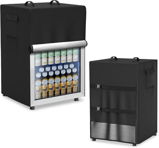 Refrigerator Cover Waterproof Dustproof Fridge Cover Outdoor Refrigerator Covers with Double Zipper and Large Mesh Vent Suitable for Upright Freezers/Beverage Refrigerators 23"D x 22"W x 34"H