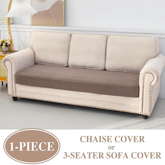 LA MEACK Couch Cushion Cover Chaise Lounge Cover Washable Separate Seat Chaise Couch Cover Stretch Sectional Sofa Slipcover(1 Piece for Chaise or Sofa 3-Seater, Khaki)