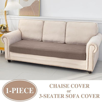 LA MEACK Couch Cushion Cover Chaise Lounge Cover Washable Separate Seat Chaise Couch Cover Stretch Sectional Sofa Slipcover(1 Piece for Chaise or Sofa 3-Seater, Khaki)