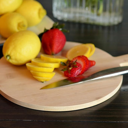Chill and Grill Cutting Board, Paddle Shaped, Bamboo, Embellished Handle, Usable on Both Sides, Over 1 Foot Long, 14.5 x 10.25 Inches