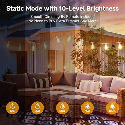 25FT Solar String Lights with Remote, 3 Lighting Mode Outdoor Waterproof Dimmable Patio Lights String with 10+1 Shatterproof S11 LED Bulbs for Backyard-White
