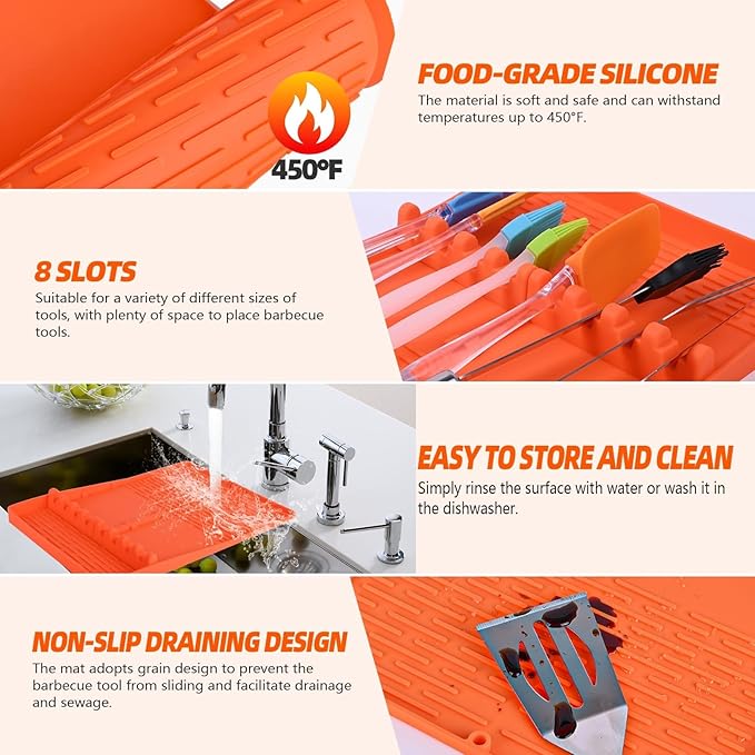 Silicone Griddle Mat Barbeque,Grill Accessories Tools for Blackstone,Blackstone Griddle Accessories,Grill Side Shelf Mat,Spatula Mat for Griddle for Kitchen,Cooking,Countertop（Orange）