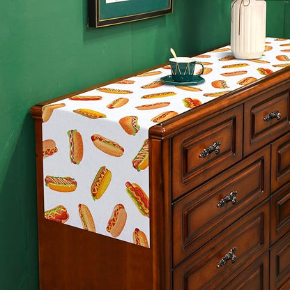 Hot Dog Table Runner Hot Dog Day Birthday Party Decoration Fast Food Sausage Dining Room Home Kitchen Table Decor (13" x 90")