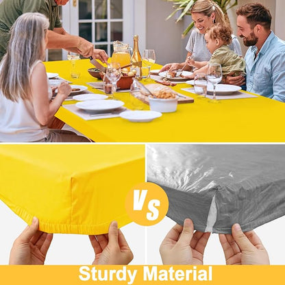 Rectangle Table Cloth, Waterproof Elastic Fitted Tablecloth for 4 Foot Folding Tables, Washable Polyester Tablecloths for Picnic, Camping, Outdoor (Yellow, 24"x48")