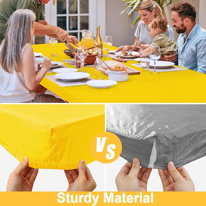 Rectangle Table Cloth, Waterproof Elastic Fitted Tablecloth for 6 Foot Folding Tables, Washable Polyester Tablecloths for Picnic, Camping, Outdoor (Yellow, 30"x72")