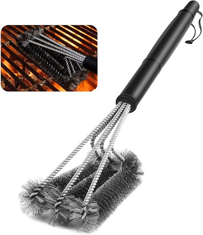 BBQ Grill Brush By GRILL CHIEF - 18" - 3 Stainless Steel Brushes in 1 - Best Barbecue Cleaner Tools Accessories - Outdoor Kitchen Wire Bristles Cleaning Grates Parts Set to Handle Weber, Charbroil, Gas, Electric, Porcelain, Infrared Grills