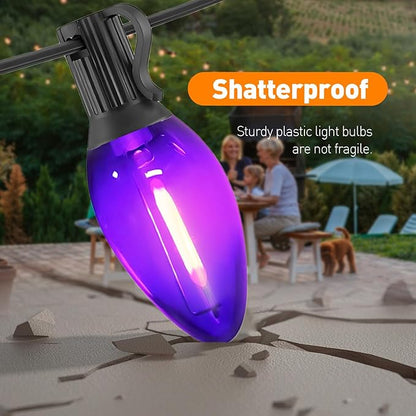 C7 LED Christmas & Halloween Lights - 12FT Outdoor Purple String Lights with 12 Vintage LED Bulbs, Indoor/Outside Hanging Decor for Porch, Garden, Backyard, Balcony, Holiday Party