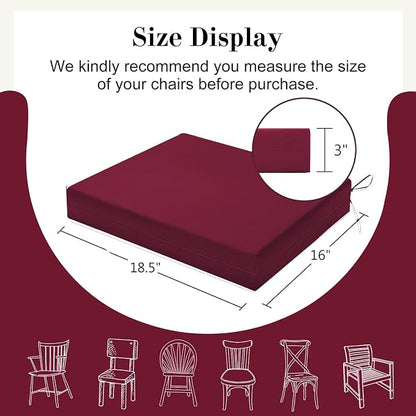 Cozyide Outdoor Chair Cushions, Waterproof Patio Seat Cushions with Adjustable Straps, Square Corner Patio Chair Cushions for Garden, Burgundy, 18.5x16x3 Inch (Pack of 4)