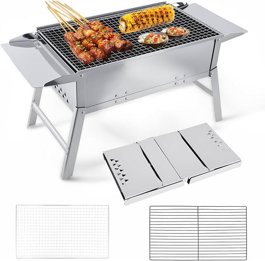 Foldable Portable Charcoal Grill, Small Compact Outdoor BBQ Grill for Camping, Backyard, Balcony, Beach, Travel Outdoor Cooking(17.7x9.8 Inch)