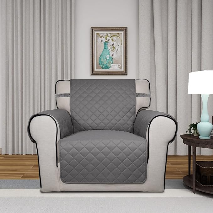 PureFit Reversible Chair Sofa Cover Dog Couch Covers for Sofa, 25.5 in | Gray/Gray, Water Resistant Couch Protector, Washable Pet Couch Cover with Non Slip and Elastic Straps For Kids