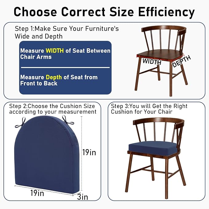 Topotdor Outdoor Chair Cushions Set of 2, 19"x19"x3" Waterproof Patio Chair Cushions for Outdoor Furniture, Round Corner Outdoor Seat Cushions Color Fastness Chair Pads with Ties, Royal Blue